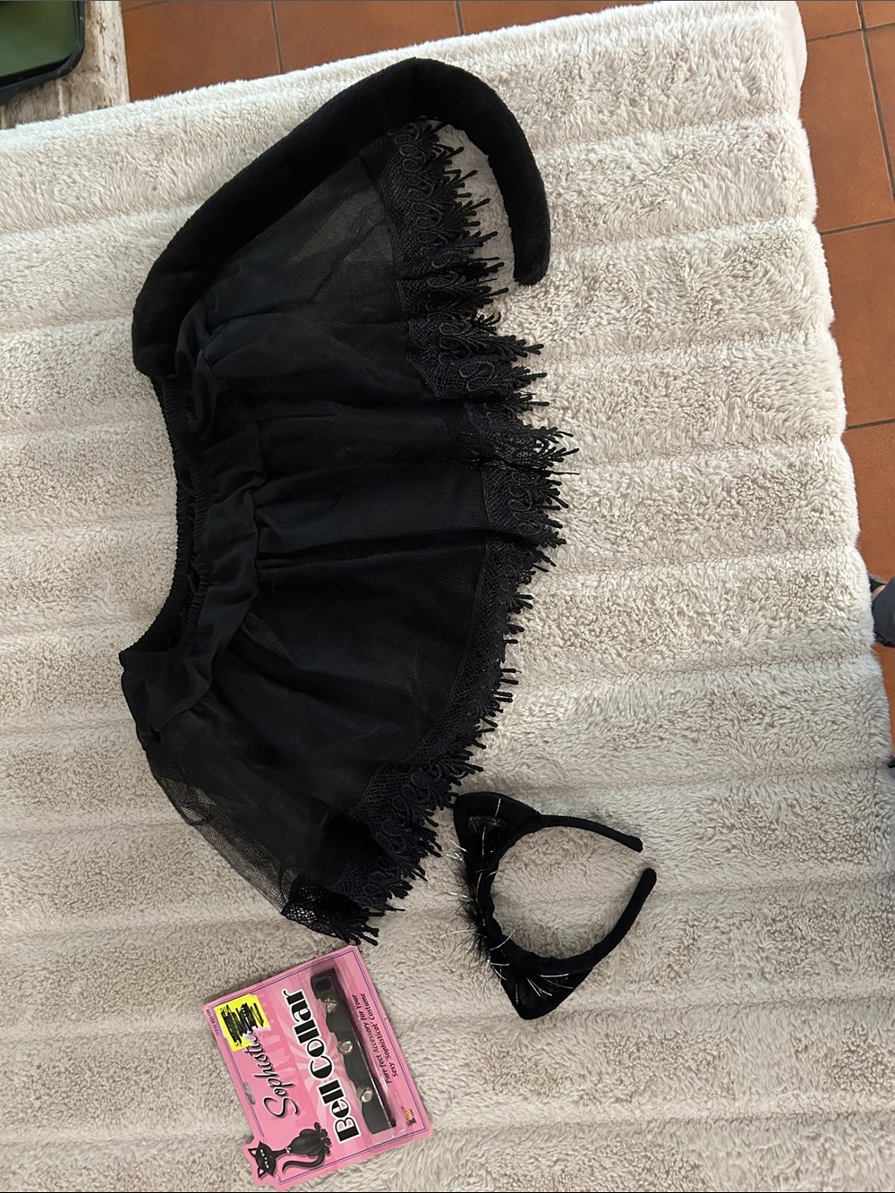 Black Lace Trim Mini Skirt and Headband costume Set Unbranded